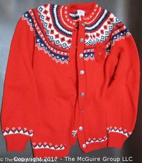 Ladies Norwegian hand knitted sweater and suede vest