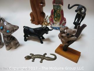 Collection of mostly feline figurines