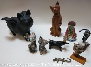 Collection of mostly feline figurines