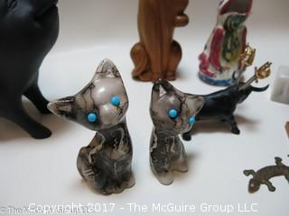 Collection of mostly feline figurines