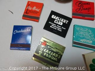 Collection including collectible matchbooks including Bachelors II nightclub (Joe Namath)