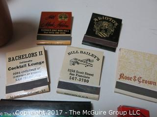 Collection including collectible matchbooks including Bachelors II nightclub (Joe Namath)