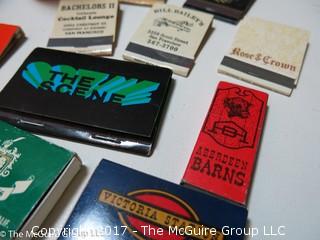 Collection including collectible matchbooks including Bachelors II nightclub (Joe Namath)