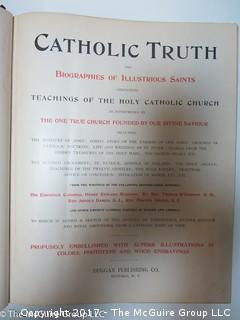 Book title: "Catholic Truth: Biographies of Illustrious Saints"; 1902; and bible box