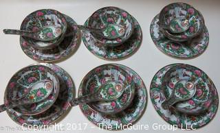 Set of 6 Rose Medallion plates, bowls and spoons 