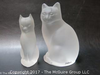 (2) frosted Swedish crystal felines 