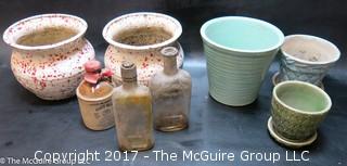 Collection of ceramic pottery including McCoy and vintage glass bottles 