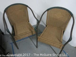 Pair of vintage metal frame patio chairs 