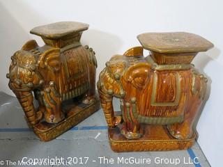 Pair of ceramic elephant form seats/benches; 20"T x 16"W