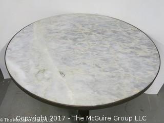 51" Diameter Marble top table with wooden base (top lays on base); 30" height