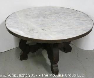 51" Diameter Marble top table with wooden base (top lays on base); 30" height