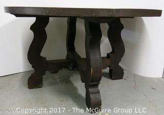 51" Diameter Marble top table with wooden base (top lays on base); 30" height