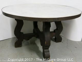 51" Diameter Marble top table with wooden base (top lays on base); 30" height