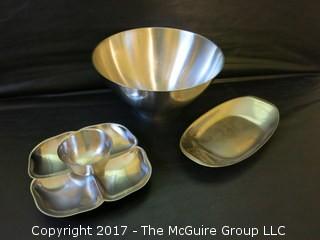 Collection of 3 stainless steel serving bowls/trays; including Cromargan (Germany) and Selandia (Denmark)