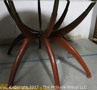 Oval Metal Serving Tray/Table on Wooden Base