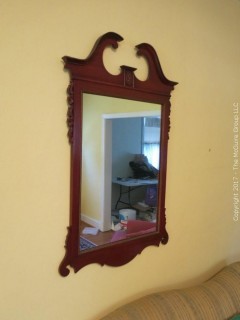 Wall Mirror in scrolled wooden frame; 26 x 42"