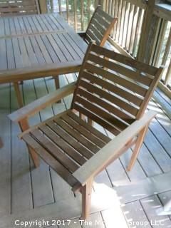 Teak patio table and set of 4 chairs (kept under cover); 38" x 62 x 28" tall  