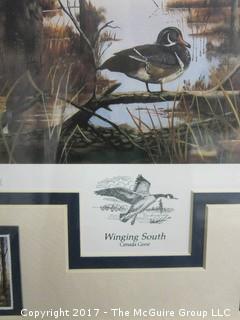 (#1526) Framed Canadian Geese Winging South Stamp; 1989; signed Bill Pendergrass