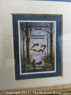 (#1526) Framed Canadian Geese Winging South Stamp; 1989; signed Bill Pendergrass