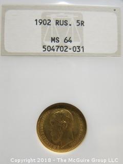 1902 5R RUSSIAN GOLD COIN 
NGS SLABBED GRADE: MS-64