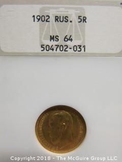 1902 5R RUSSIAN GOLD COIN 
NGS SLABBED GRADE: MS-64