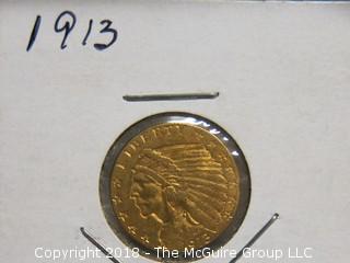 1913 TWO AND 1/2 DOLLAR U.S. GOLD COIN