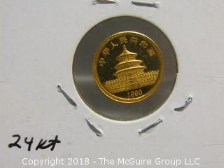 1990 CHINESE GOLD COIN; 1/20 OZ. PANDA