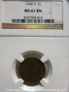 1940 S PENNY; SLABBED AND GRADED MS 61 BY NGC