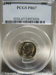 1961 DIME SLABBED AND GRADED PR 67 BY PCGS