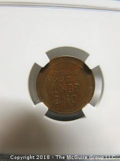 1937 D PENNY SLABBED AND GRADED AU 58 BN BY NGC