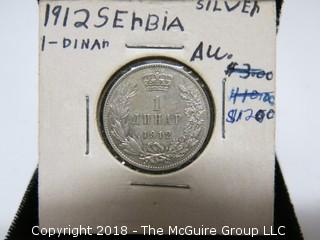 1912 SERBIAN SILVER 1 DINAR COIN