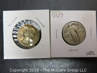 1950 D QUARTER AND 1929 QUARTER 