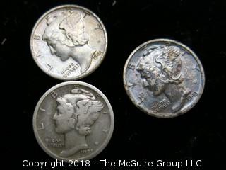 1921, 1941 AND 1943 U.S. MERCURY DIMES