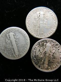 1921, 1941 AND 1943 U.S. MERCURY DIMES