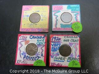 COLLECTION OF 4 CANADIAN PENNIES: 1920, 1920, 1940, 1941