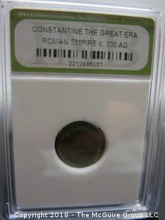 COLLECTION OF 6 SLABBED AND GRADED ROMAN EMPIRE COINS; INB