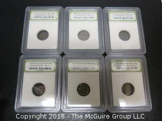 COLLECTION OF 6 SLABBED AND GRADED ROMAN EMPIRE COINS; INB