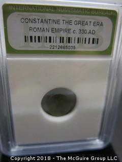 COLLECTION OF 6 SLABBED AND GRADED ROMAN EMPIRE COINS; INB