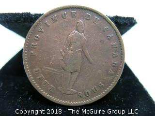 1852 BANK OF QUEBEC ONE PENNY TOKEN 