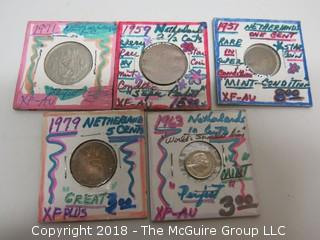 COLLECTION OF 5 FOREIGN COINS; NETHERLANDS