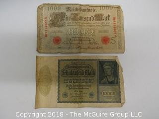 COLLECTION OF BANK NOTES INCLUDING INDIA, FRANCE, BAHAMAS, URUGUAY AND GERMANY  