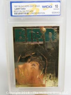 (3) 23K GOLD LEAF LIMITED EDITION SPORTS CARDS; ENCASED IN PLASTIC;  BIRD, MARINO, QUINN