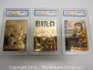 (3) 23K GOLD LEAF LIMITED EDITION SPORTS CARDS; ENCASED IN PLASTIC;  BIRD, MARINO, QUINN