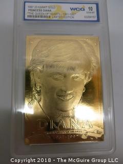 (3) 23K GOLD LEAF LIMITED EDITION COLLECTOR CARDS; ENCASED IN PLASTIC;  LADY DI, WORLD TRADE CENTER, THE TITANTIC