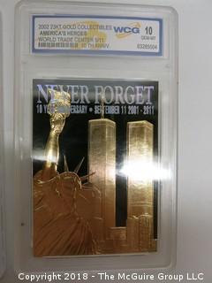 (3) 23K GOLD LEAF LIMITED EDITION COLLECTOR CARDS; ENCASED IN PLASTIC;  LADY DI, WORLD TRADE CENTER, THE TITANTIC