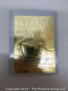 43) 23K GOLD LEAF LIMITED EDITION COLLECTOR CARDS, ENCASED IN PLASTIC;  THE ROCK, TITANIC, BEATLES AND JEFF GORDON