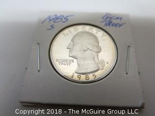 1985 S GEM PROOF U S SILVER QUARTER (NOTE: DESCRIPTION EDITED 2.11.18)