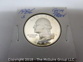 1986 S GEM PROOF U S SILVER QUARTER (NOTE: DESCRIPTION EDITED 2.11.18)