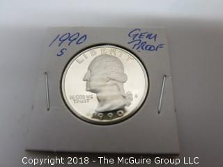 1990 S GEM PROOF U S SILVER QUARTER (NOTE: DESCRIPTION EDITED 2.11.18)