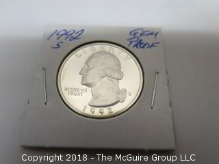 1992 S GEM PROOF U S SILVER QUARTER (NOTE: DESCRIPTION EDITED 2.11.18)